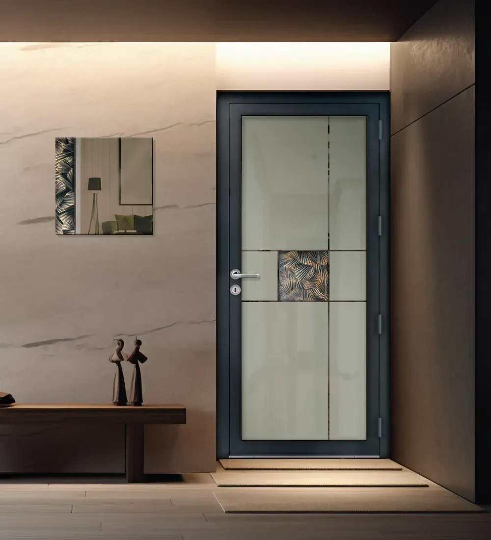 Porte d'entrée Lumière PROFERM entièrement vitrée dans une entrée contemporaine