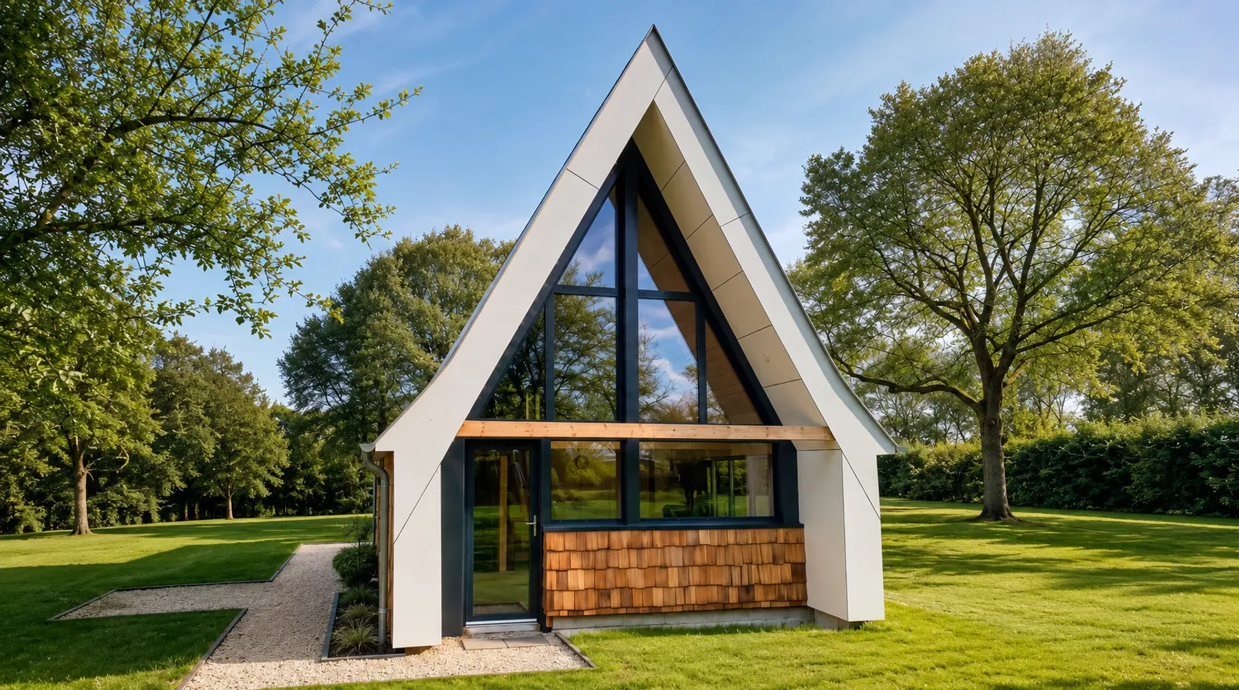 Maison contemporaine à toit incliné avec grande verrière aluminium Lumine 55