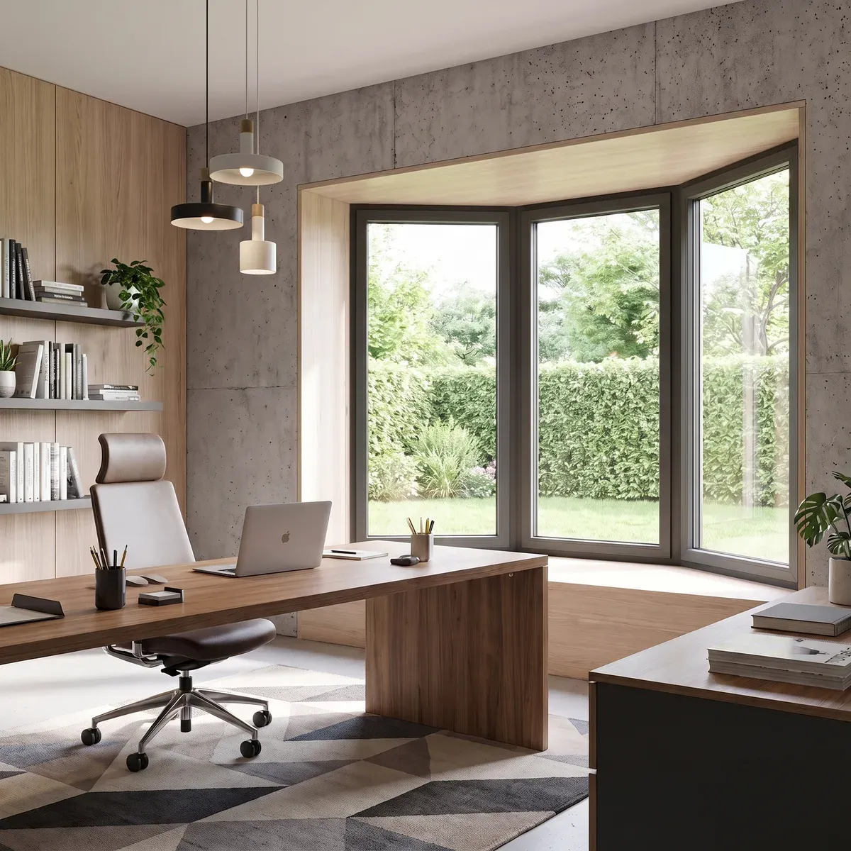 Grande baie fixe aluminium Lumine 65 anthracite dans un bureau lumineux
