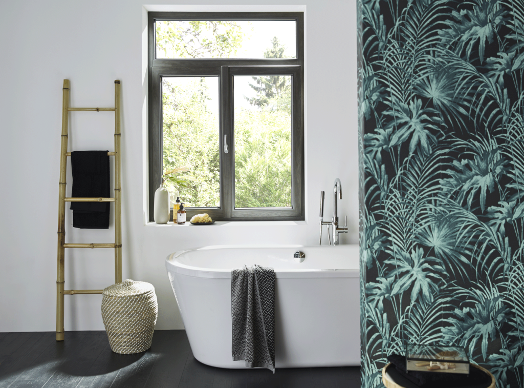 Fenêtre deux vantaux + imposte TEXTURAL® teck grisé