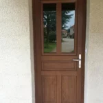 Porte d'entrée, modèle Domino, panneau vitré, chêne doré, gamme PERFORM